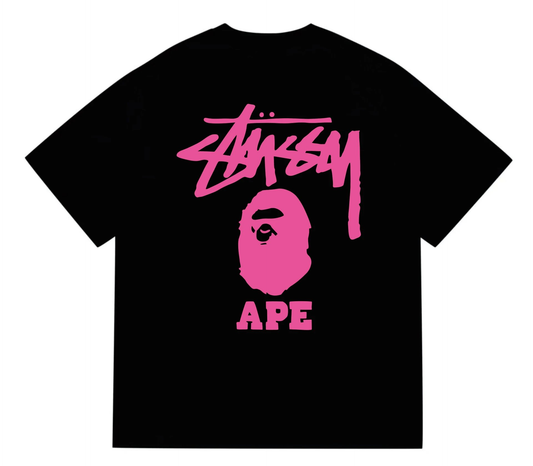 Polera Stussy Negra/Rosada